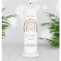 Taufkerze Personalisiert Mit Namen Datum Und Taufspruch "Regenbogen Floral", Patenkerze, Regenbogen, Taufgeschenk von TENII