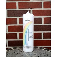 Taufkerze Personalisiert Mit Namen Datum Und Taufspruch "Regenbogen Kreuz Taube", Junge/ Mädchen von TENII