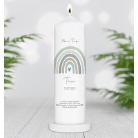 Taufkerze Personalisiert Mit Namen Datum Und Taufspruch "Regenbogen Punkte Mint", Patenkerze, Regenbogen, Taufgeschenk von TENII