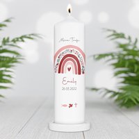 Taufkerze Personalisiert Mit Namen Und Datum "Regenbogen Blumen, Symbole", Mädchen, Taufgeschenk, Regenbogen, Geschenk von TENII