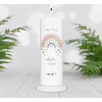 Taufkerze Personalisiert Mit Namen Und Datum "Regenbogen Herzen Fisch Blau Symbole", Patenkerze Zur Taufe, Taufgeschenk, Patengeschenk Taufkerze Personalisiert Mit Namen Und Datum "Regenbogen Herzen Fisch Blau Symbole", Patenkerze Zur Taufe, Taufgeschenk, Patengeschenk von TENII