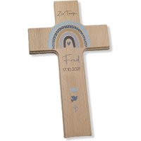 Taufkreuz/Kinderkreuz Personalisiert "Regenbogen Punkte Symbole" Wandkreuz Aus Holz von TENII