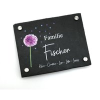 Türschild Schiefer Personalisiert "Pusteblume Lila" Mit Namen, Haustürschild von TENII