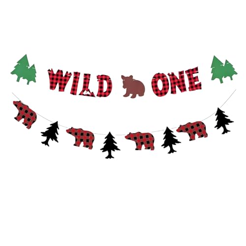 TENNYCHAOR A Wild One Birthday Banner Safari Babyparty Dekoration Dschungel Party Supplies Buffalo Plaid Design Dschungel Wild Safari Zoo Thema Happy 1st Birthday Babyparty Party Dekorationen von TENNYCHAOR