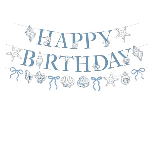 TENNYCHAOR Banner "Happy Birthday" mit Meeresmotiv, Strandparty-Dekoration, blaues Muschel-Design mit Seestern, Party-Dekorationen unter dem Meer (blau) von TENNYCHAOR