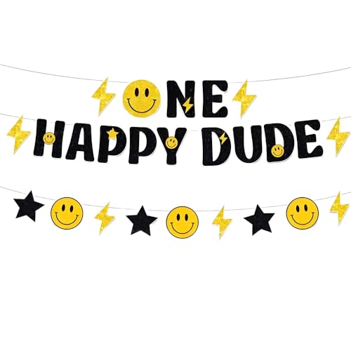 TENNYCHAOR One Happy Dude Birthday Banner, Hippie Party Dekorationen, First Birthday Party Decor Kit von TENNYCHAOR