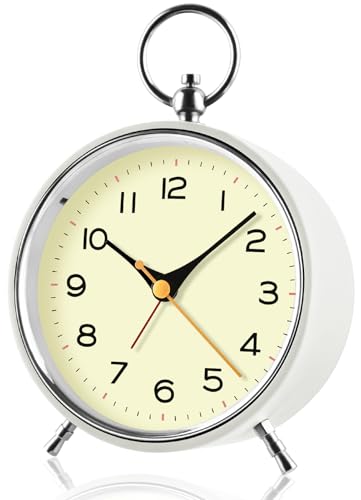 TENOCK Retro Wecker Analoge Ohne Ticken mit Nachtlicht Snooze 4.3'' Runde Batteriebetrieben Wecker Laut für Tiefschläfer Wecker Ohne Strahlung für Schlafzimmer Wohnzimmer Weiß TENOCK Retro Wecker Analoge Ohne Ticken mit Nachtlicht Snooze 4.3'' Runde Batteriebetrieben Wecker Laut für Tiefschläfer Wecker Ohne Strahlung für Schlafzimmer Wohnzimmer Weiß von TENOCK