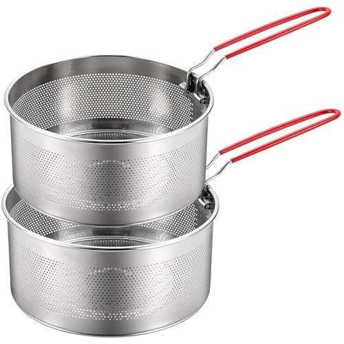 Edelstahl Lebensmittel Siebkorb Set, 2 Stück, Nudelsieb mit abnehmbaren Griff, Metall Nudelsieb Korb Fritteuse Korb, Küchensieb zum Waschen Abtropfen Frittieren Kochen Dämpfen von TENTA KITCHEN