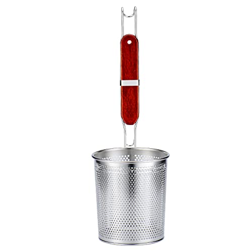 TENTA Kitchen Micro-Perforated Stainless Steel Pasta Basket Mesh Spider Food Dumpling Noodle Strainer,Fine Mesh Skimmer Kitchen Fine Sieve Mesh Strainer with Wooden Handle (Strainer, 12cm) von TENTA Kitchen