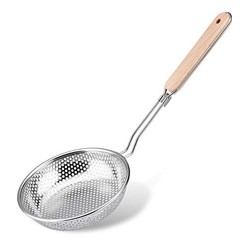 Tenta Kitchen Stainless Steel Wire Strainer, Bamboo Handle (Skimmer, 16CM Skimmer Wooden Handle) von TENTA Kitchen