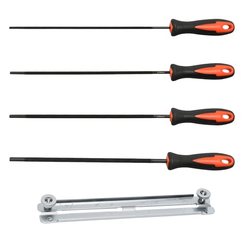 4 Stück Feile für Kettensäge, 4 Größen Kettensäge Schärfen Rundfeilen, Feilenset Metall mit Griff und Aktenhalter, 3.2 mm, 4.0 mm, 4.8 mm, 5.5 mm, Geeignet für Heimwerker und Profis von TENTHPEO