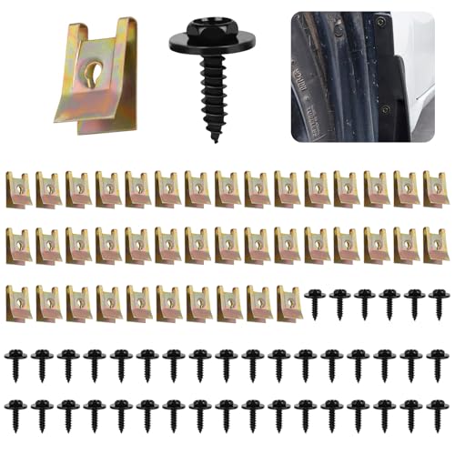 80 Stück Blechmutter Schraube Clip Kit, Karosserieschrauben Set mit Federblechnmutter und U-Typ Schnappmutter für Kotflügel, Unterbodenschutz, Passend für Auto, Motorrad von TENTHPEO