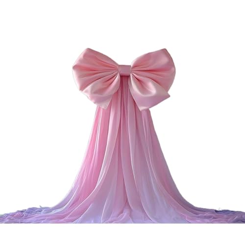 TENVORA Riesenschleife,Geschenkschleife Groß 1 X Eleganter Rosa Satin-Hintergrundstoff Mit Schleife, Gepaart Transparenten Vorhängen, Geeignet for Partydekoration(210X150) von TENVORA