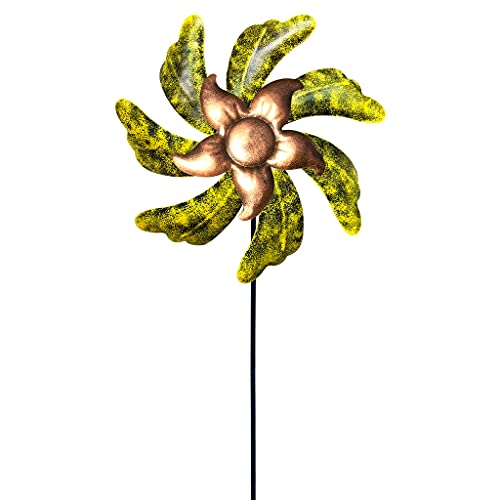 Grünes Blatt Für Sonnenblume Wind Spinner Rotierende Windmühle Pfahl Garten Eisen Rasen Einsatz Pfahl Yard Terrasse Vertikale Metall Skulptur Winnower Outdoor Innenhof Garten Dekorationen von TENYELE