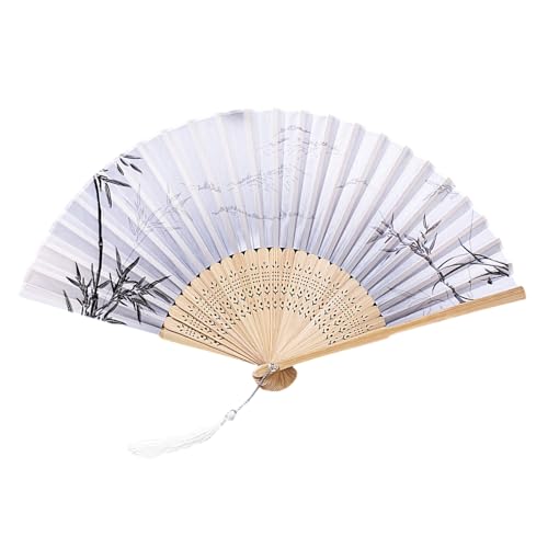 Handventilator mit Quasten und Bambusrahmen, Seidenstoff, Hand für Reisen, chinesische kulturelle Heimdekoration, Seide, dekorativ von TENYELE