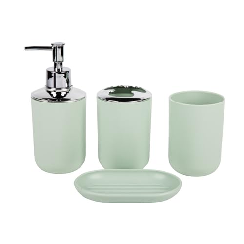 Moderner Badezimmer-Organizer, 4-teiliges Set, Zahnbürstenhalter, Seifenspender, Tablett mit modernem weißem Design, Badezimmer-Organizer-Set von TENYELE
