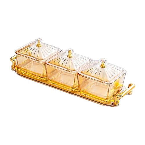 Servierplatten aus Glas mit 3 Fächern und passendem Deckel und Tablett für Snacks, Vorspeisen, Küche, Essential, transparent, gestreift, quadratisch, Snack-Tablett Servierplatten aus Glas mit 3 Fächern und passendem Deckel und Tablett für Snacks, Vorspeisen, Küche, Essential, transparent, gestreift, quadratisch, Snack-Tablett von TENYELE