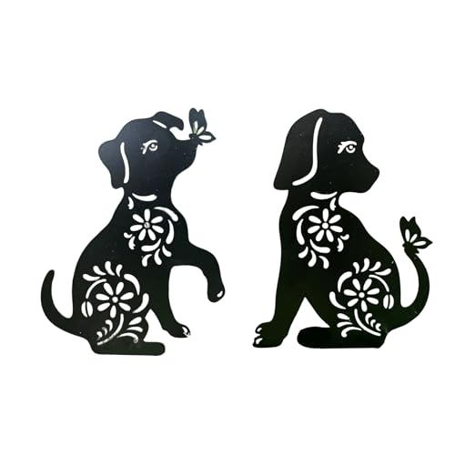 TENYELE 1/2pcs Hundeinsätze Metall Stakes Garteneinsatz Skulptur Ornamente Metallform Statue Silhouetten Garten Outdoor Rasen von TENYELE