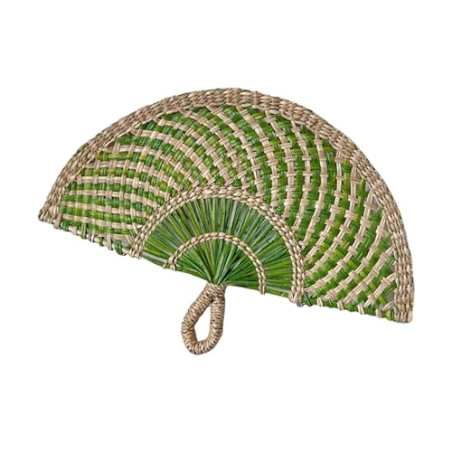 TENYELE Handgefertigter Gras-Weberei-Ventilator, buntes Stroh-Handkühlungszubehör für Wanddekoration und Reisen, zusammenklappbar von TENYELE