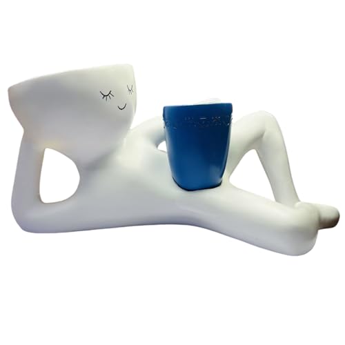 TENYELE Kleine Harz Blumentöpfe Mit Fauler Mann Figuren Designs Sukkulenten Pflanzer Für Desktop Home Office Dekoratives Zubehör Harz Pflanzen Pot von TENYELE