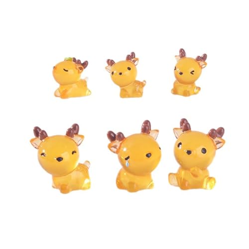 TENYELE Leuchtende Hirschfiguren aus Kunstharz, Nachtlicht, Tierdekoration für Schlafzimmer, Wohnzimmer, Bücherregal und Garten, 6 Stück von TENYELE