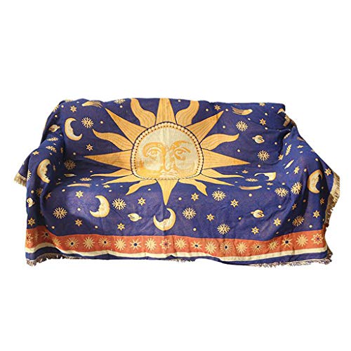 TENYELE Multifunktionale dekorative Überwurfdecke, Sofa-Handtuch, Baumwolle, warmer Schonbezug, Sonne, Mond, Stern, gewebte Matte, Sofa, T, braune Decke von TENYELE