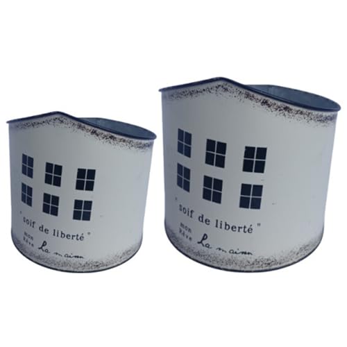 TENYELE Outdoor Metallblumentöpfe Set Von 2 Verrosteten Eisenbehältern Für Balkon Kultivierende Antiquitätendesign Mit Schutzschicht Antiker Metallgarten Pflanzer von TENYELE
