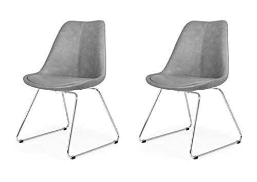 Tenzo 2er- Set Stühle, Lederimitat, Grau, 51 x 48,5 x 83 cm von TENZO