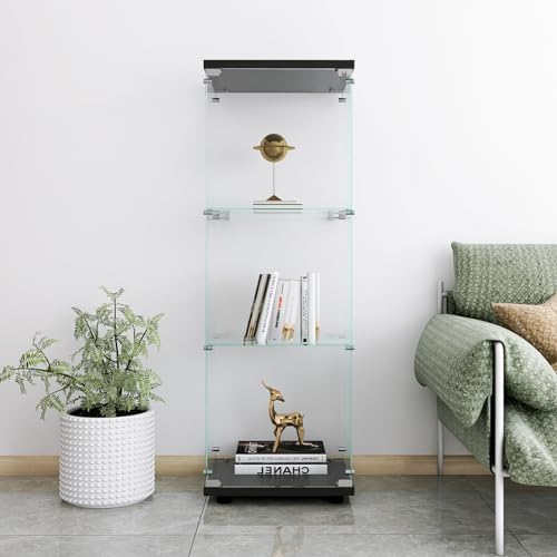 TEOSTWF Vitrine mit 3 Ebenen, klare Vitrine für Figuren, gehärtetes Glas, Vitrine Curio Schrank mit einer Tür, schwarzes bodenstehendes Bücherregal für Eingangsbereich, Wohnzimmer, Schlafzimmer TEOSTWF Vitrine mit 3 Ebenen, klare Vitrine für Figuren, gehärtetes Glas, Vitrine Curio Schrank mit einer Tür, schwarzes bodenstehendes Bücherregal für Eingangsbereich, Wohnzimmer, Schlafzimmer von TEOSTWF