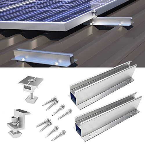 Dachhalterungen Solarmodule, Solarmodul Halterung für 2 PV, Photovoltaik Befestigungssystem Montageschiene PV-Anlage, 23cm Aluprofil Set zur Montage von Solarpanel mit 30MM Endklemme Mittklemme von TEOV