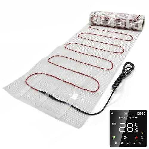 Elektrische Fußbodenheizung 160W/m², 2m x 0.5m (1.0m²), für Fliesen, Laminat, Vinyl & Naturstein, Komplett-Set mit Thermostat, Alu-Heizleiter & 2.5m Kabel, inkl. Installationszubehör (Schwarz) von TEOV