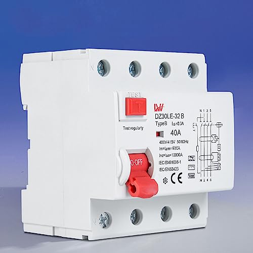 Fi Fehlerstromschutzschalter Rcd Typ-b Wallbox E-auto Allstromsensitiv 40a 300ma 4 polig,fi schutzschalter steckdose von TEOV