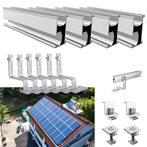 Photovoltaik Solar Ziegeldach Montage Set 10 Module Befestigung Schiene Dachhaken, Befestigungssystem Solar Alu Halterung Ziegeldach Montageschiene Set Solarmodul 30MM Dick von TEOV