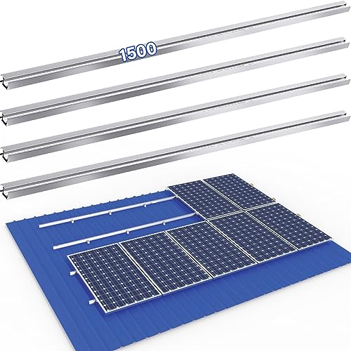 Photovoltaik montageschiene 1500mm, Aluprofil Schiene Solar Ziegeldach/Blechdach/Bitumendach/Metalldach Montage Set 1 Module Befestigung Montageschiene PV-Anlage, Systemprofil für Solarpanel 4 Stück von TEOV