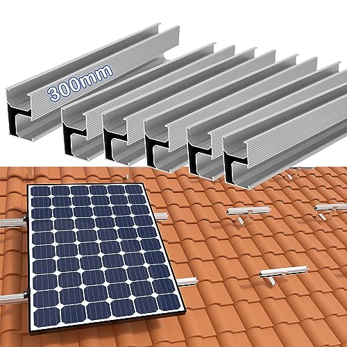 Photovoltaik montageschiene 300mm, Aluprofil Schiene Solar Ziegeldach/Blechdach/Bitumendach/Metalldach Montage Set 1 Module Befestigung Montageschiene PV-Anlage, Systemprofil für Solarpanel 6 Stück von TEOV