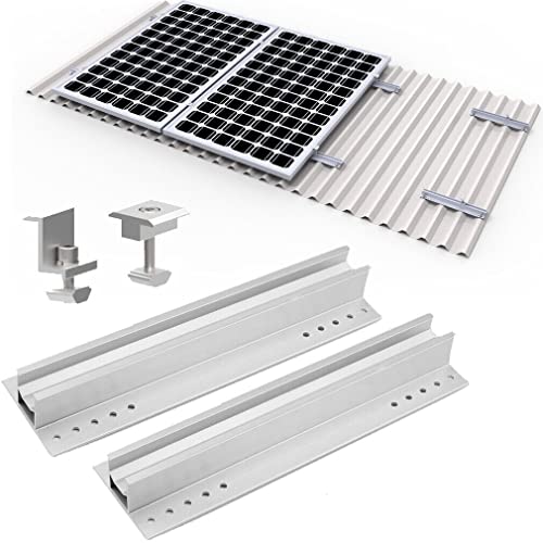 Solarmodul Alu Halterung Befestigungssystem Trapezblech PV Befestigungsschiene Schiene 400MM Endklemme 30mm, Befestigungs-Set für 8 x Solarmodul von TEOV