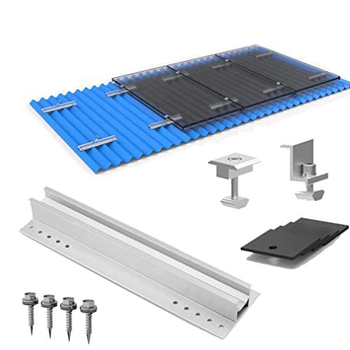 Solarmodul Alu Halterung Befestigungssystem Trapezblech PV Befestigungsschiene Schiene 400MM Endklemme 35mm, Befestigungs-Set für 3 x Solarmodul von TEOV