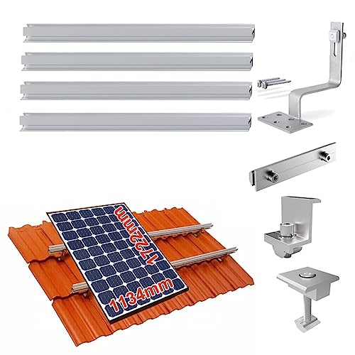 Solarpanel Ziegeldach Montage Set für 2 PV Schiene 1500MM mit Dachhaken, PV-Profil Aluprofil Befestigungsschiene Flachdach Halterung für 1134mm/1303mm Breite Solarmodul 30MM Dick（Upgrade） von TEOV