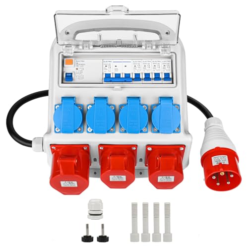 TEOV Baustromverteiler Wandverteiler mit 1M PVC-Kabels, Leitungsschutzschalter C16A und FI C40A, IP44 CEE und Schuko-Steckdose 16A Wandverteiler Stromverteiler für Innen und Außen von TEOV