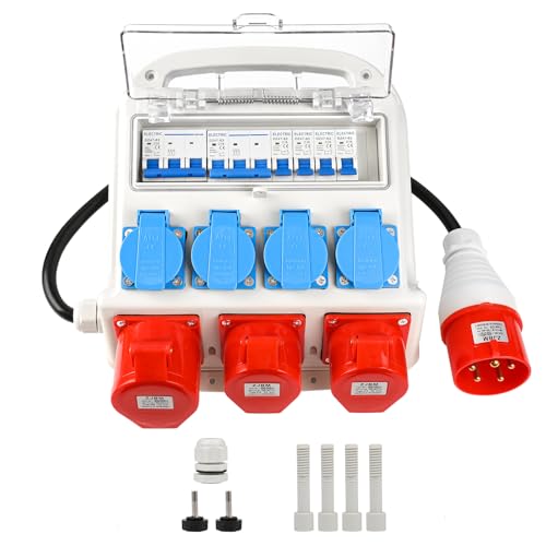 TEOV Baustromverteiler Wandverteiler mit 1M PVC-Kabels und Leitungsschutzschalter, IP44 CEE und Schuko-Steckdose 16A Wandverteiler Stromverteiler für Innen und Außen von TEOV