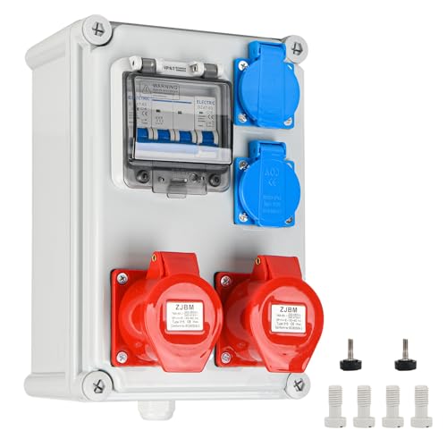 TEOV Baustromverteiler Wandverteiler mit C16A Leitungsschutzschalter, IP44 CEE 5P 16A und Schuko-Steckdose 230V 16A Wandverteiler Stromverteiler für Innen und Außen von TEOV