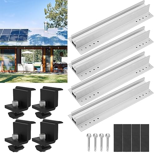 TEOV Befestigung Solarmodul Halterung, Solarpanel Befestigung Blechdach mit 30cm Photovoltaik Montageschiene, Dachhalterungen Solarmodule mit 30~35 mm und Endklemme, für 1 Pv Modul von TEOV