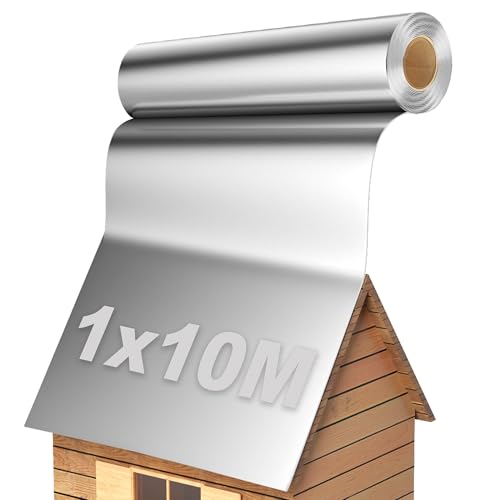 TEOV Dachfolie Aluminium 1 x 10M, 10㎡ Bitumenkleber Selbstklebend Dachbahn für Gartenhäuser, Garagendächer und Schuppen von TEOV