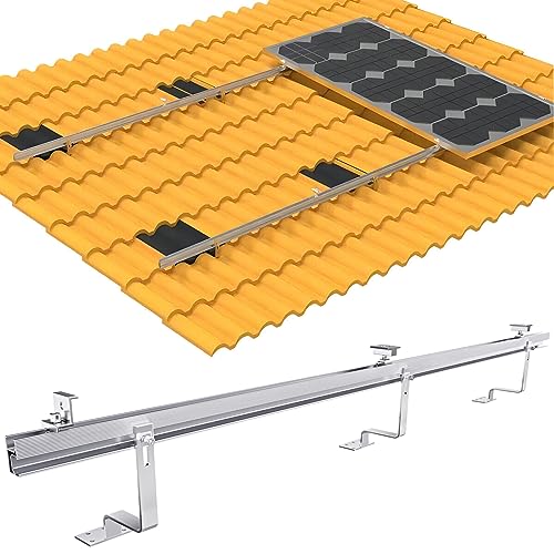TEOV PV Montageset Ziegeldach mit 1500mm Montageschiene und Dachhaken, Befestigung Solarmodul Halterung Solarpanel Halterung mit Endklemme Und Mittelklemme 30mm, für 3 Solarmodule von TEOV