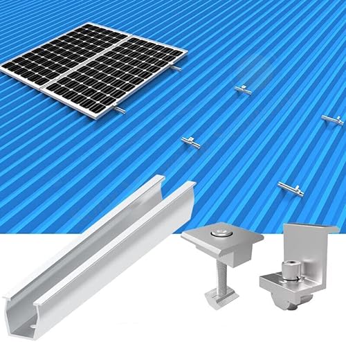 TEOV Solarmodul Alu Halterung,Montageschiene Solarmodule Panel Befestigungsschiene Trapezblech Dachhalterung,ALU Profil 200MM Schiene Mittelklemme Endklemme 30MM Befestigungs-Set für 6 x Solarmodul von TEOV