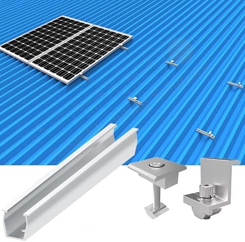 TEOV Solarmodul Alu Halterung,Montageschiene Solarmodule Panel Befestigungsschiene Trapezblech Dachhalterung,ALU Profil 200MM Schiene Mittelklemme Endklemme 35MM Befestigungs-Set für 8 x Solarmodul von TEOV