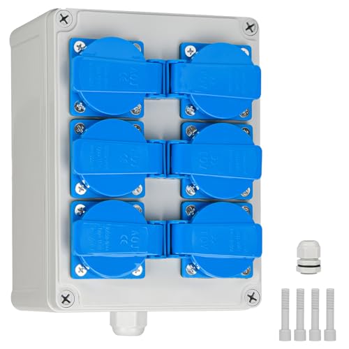 TEOV Wandverteiler Stromverteiler 6x Schuko-Steckdose 230V mit Klappdeckel Wandverteiler IP44 für Innen/Außen von TEOV
