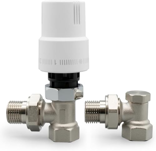 Thermostatsatz Thermostat-Set Geradeausführung 1/2 Zoll Thermostatkopf Thermostatventil Rücklaufverschraubung Heizkörperventil Heizkörperzubehör Heizung von TEOV