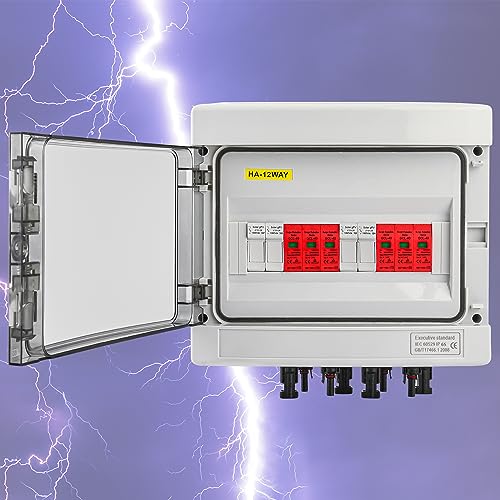 Überspannungsschutz PV mit Solar Photovoltaik Anschlusskasten, TEOV DC Trennschalter 1000V 32A, 2 String Leitungsschutzschalter Blitzschutz Verteilerkasten IP65 12-Module Wasserdicht von TEOV