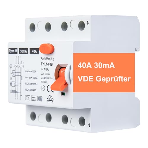 VDE-Zertifizierung FI Schutzschalter 40A 30mA 4P Typ B | Allstromsensitiv RCD | Für Wallboxen & Ladestationen VDE-Zertifizierung FI Schutzschalter 40A 30mA 4P Typ B | Allstromsensitiv RCD | Für Wallboxen & Ladestationen von TEOV
